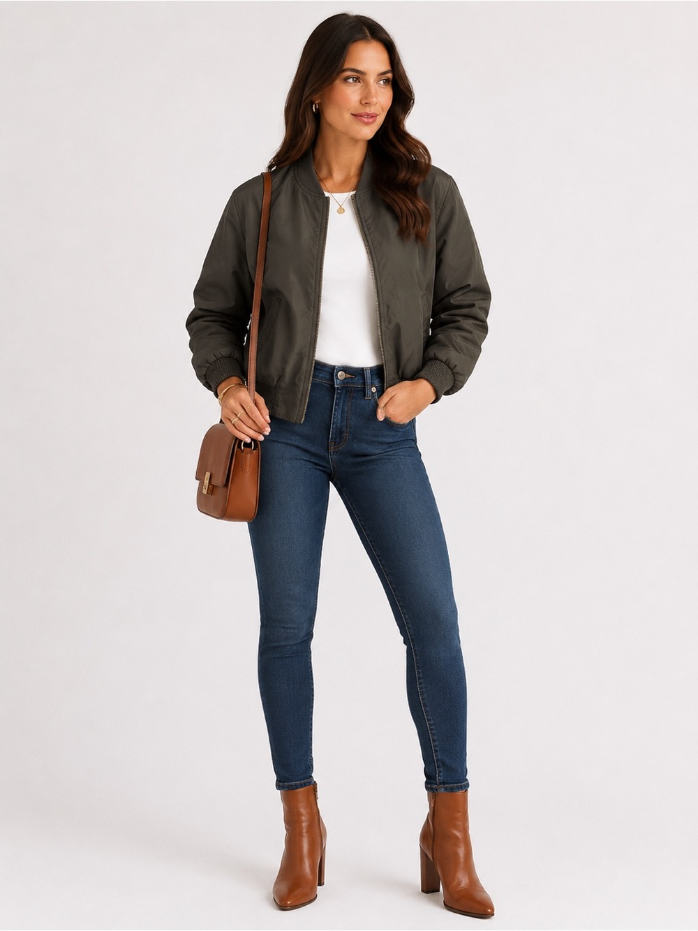 Forever 21 Olive Green Lightweight Bomber Jacket Zip Front Size S